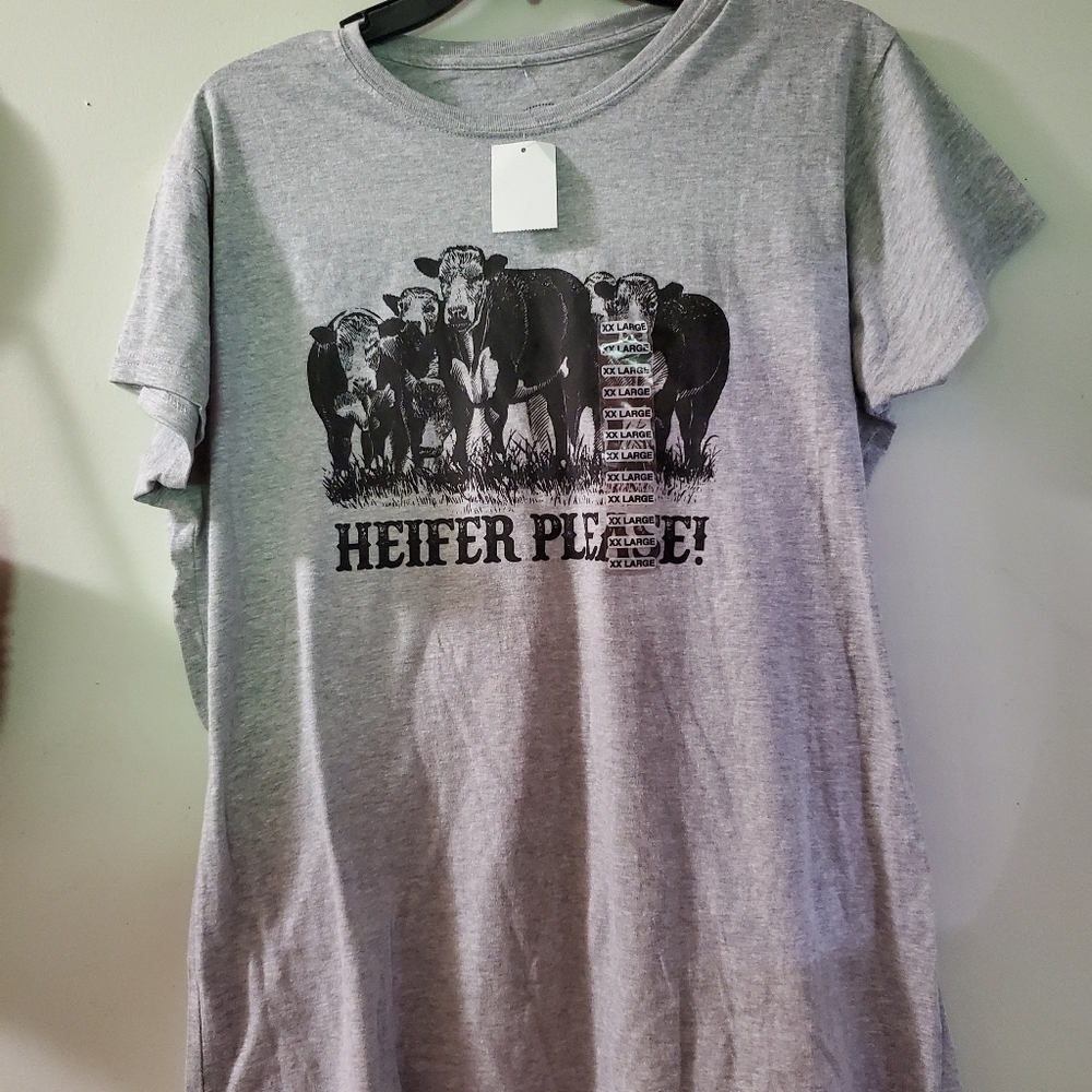 T shirt with " Heffer please" graphics  XX l